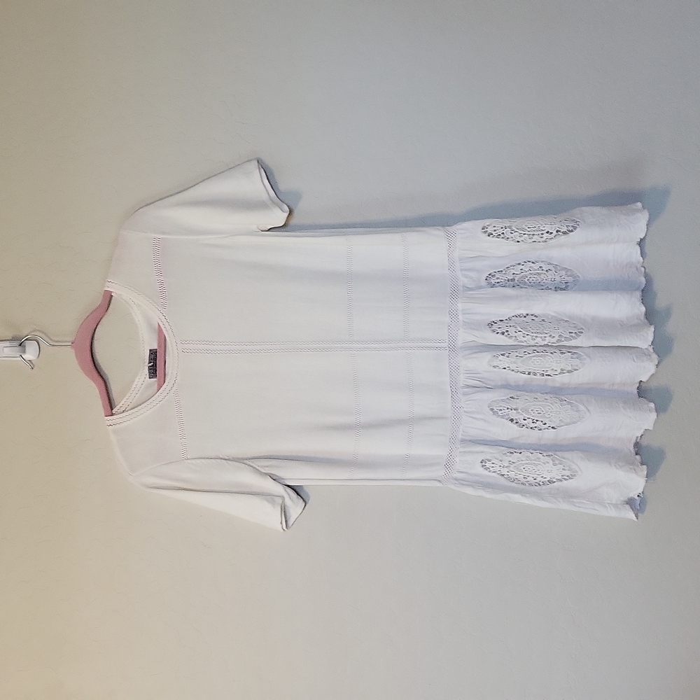Joseph A. White Sweater Button Back Eyelet Detail Short Sleeve Size M
